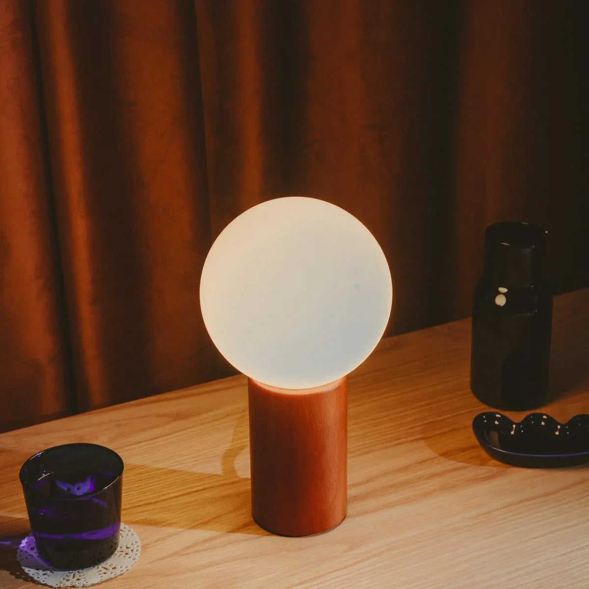 Table Lamp Solid Wood Glass Globe 28.0 cm Warm Ambient Bedroom Nightstand Mid Century Modern Accent Lighting | Thomler