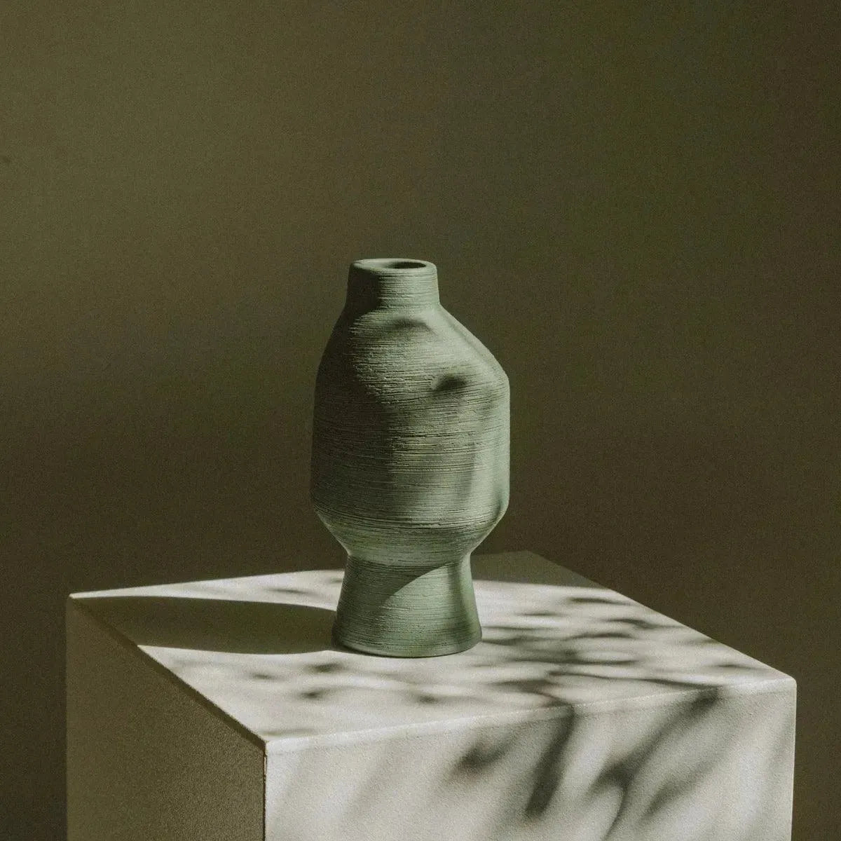 Vase Ceramic Organic Shape 20.0 cm Olive Green Living Room Dining Table Decorative Sculpture Japandi Interior Accent | Thomler