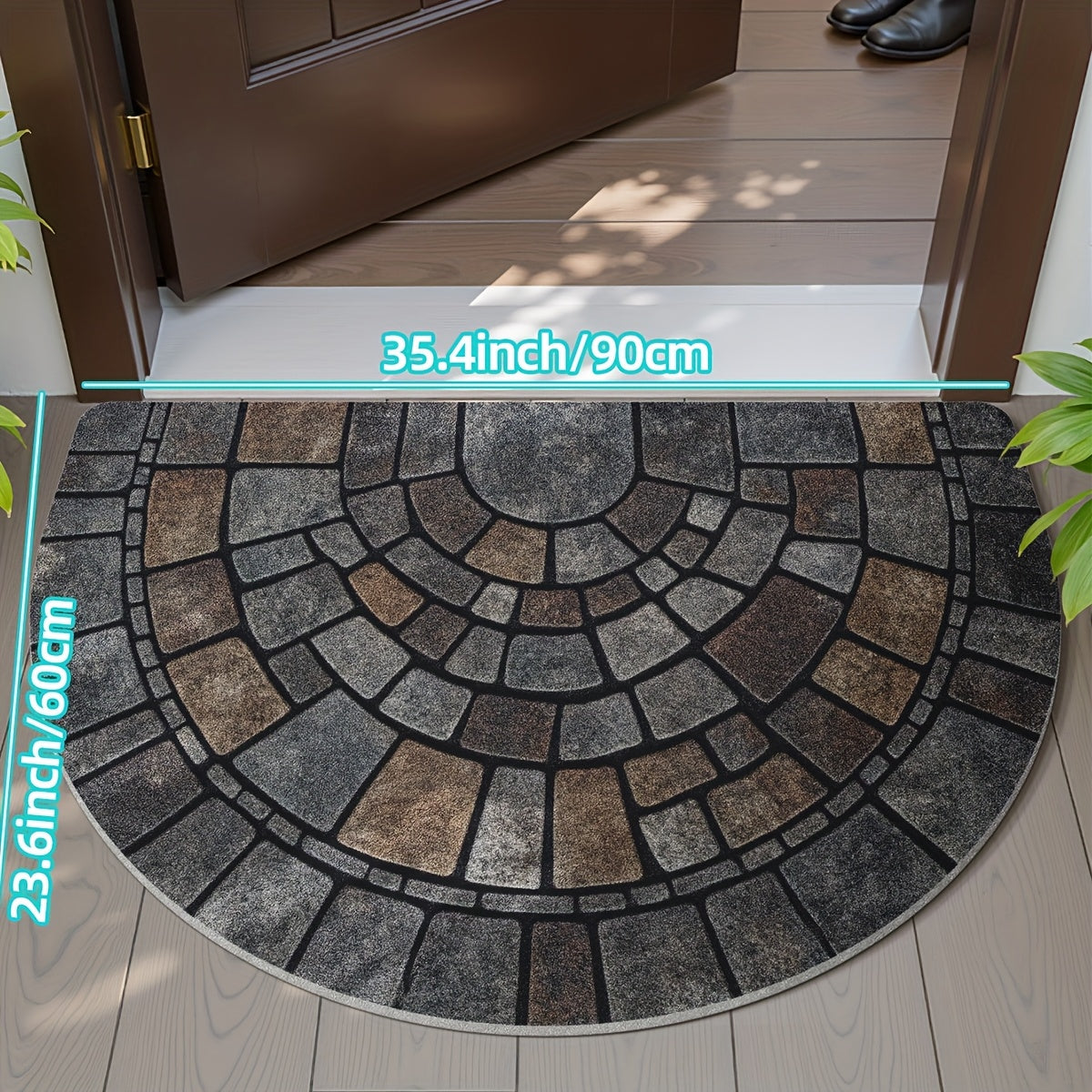 Semicircular Entryway Mat with Cobblestone Pattern for Indoor Outdoor Front Door Patio Garden Non-Slip Polyester Rug | Thomler
