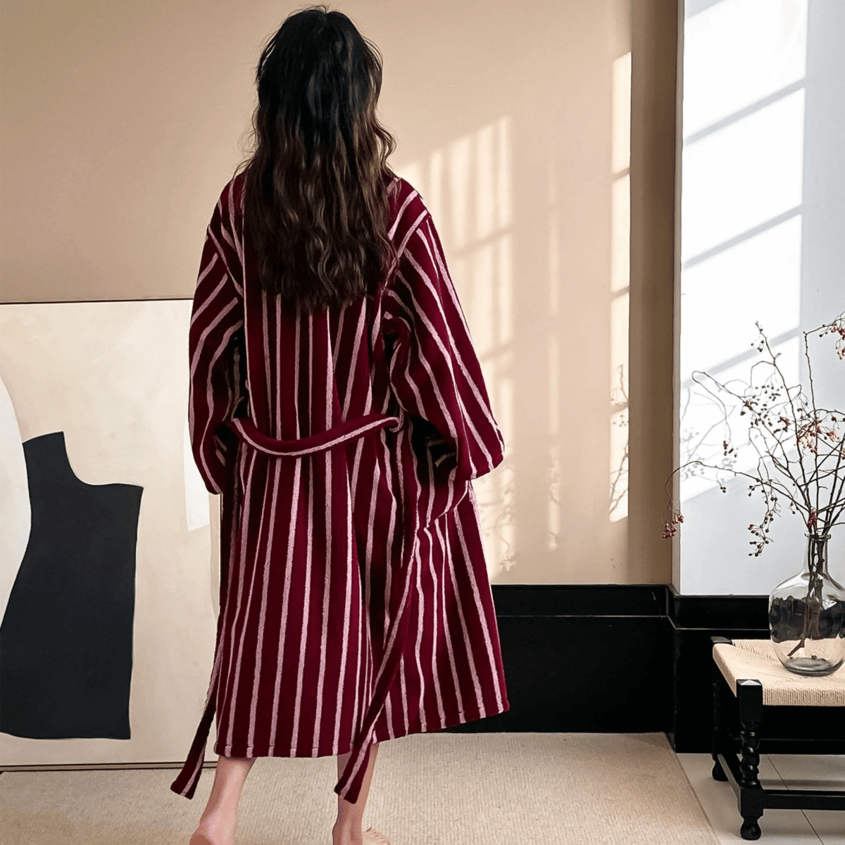 Jacquard Striped Robe in Pure Organic Cotton for Bath & Lounge | Thomler