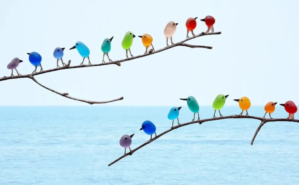 Handcrafted Ocean Glass Bird Wall Art with Driftwood for Coastal Home Decor, Beach House Artwork, Nautical Wall Hangings | Thomler