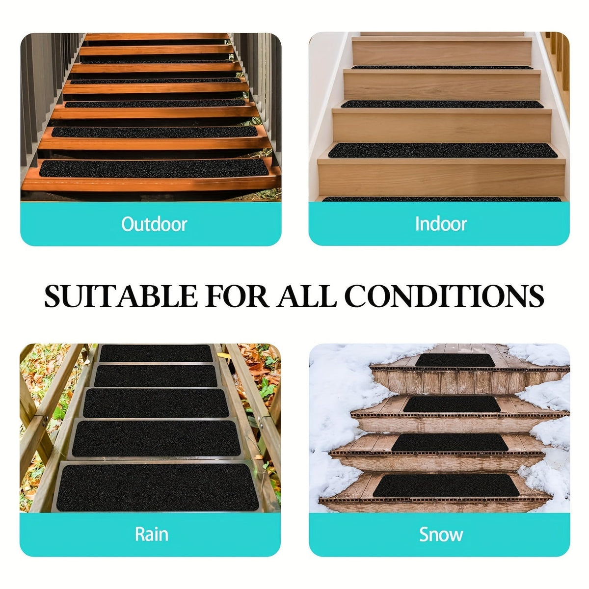 Anti-Slip Grip Tape for Steps – 10-Sheet Pack, 6×24 Inch Textured Traction Strips for Indoor Outdoor Stairs, Decks & Ramps | Thomler