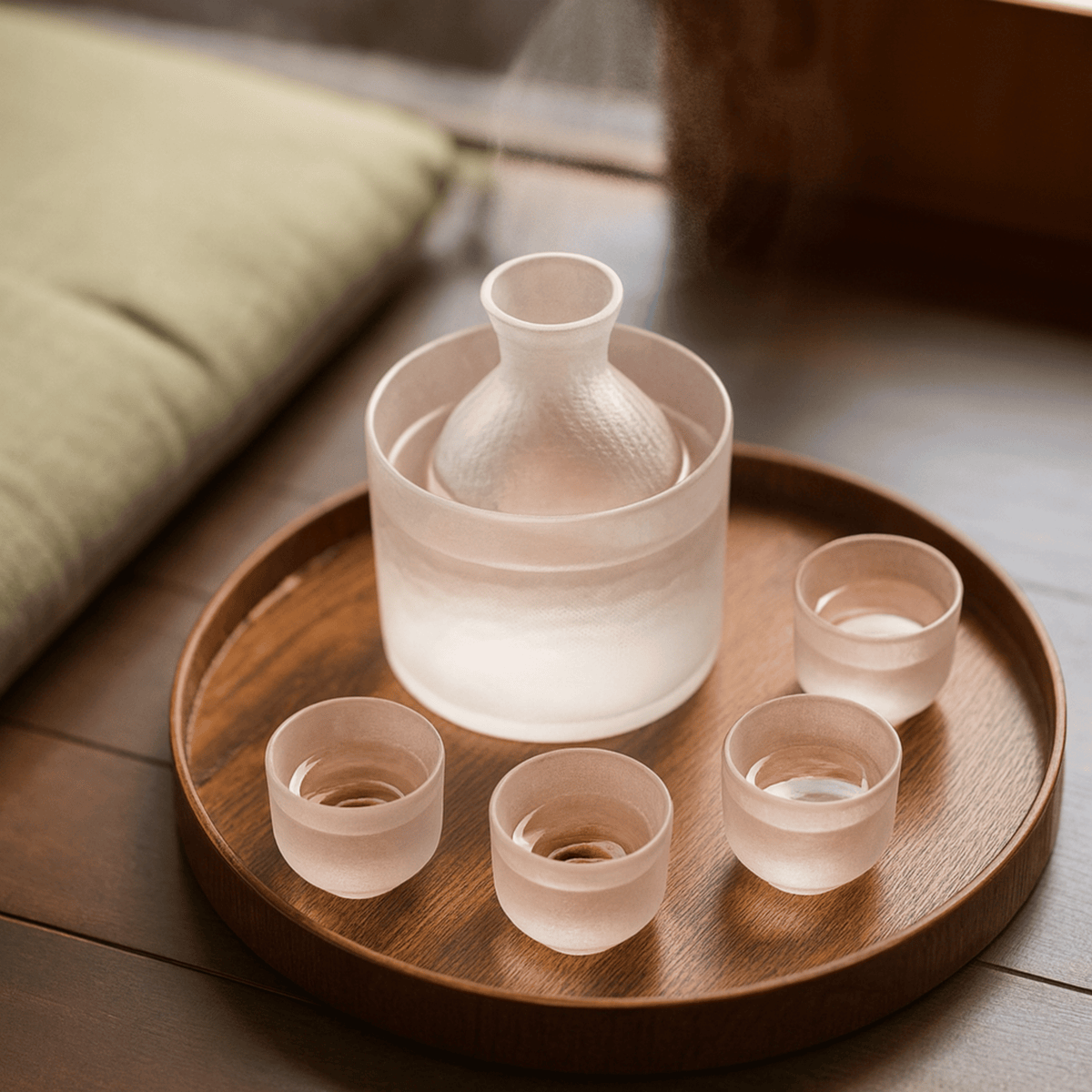Japanese-Style Glass Decanter & Tumbler Set for Liquor – 6-Piece Barware Collection with Ice Pail | Thomler