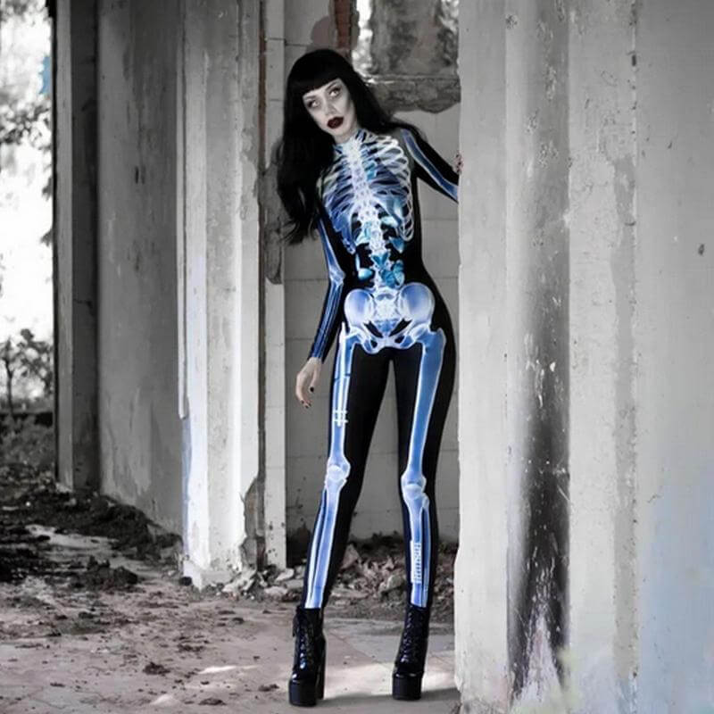 Full-Body Skeleton Costume with 3D Print – Form-Fitting Jumpsuit for Halloween Party & Cosplay | Thomler