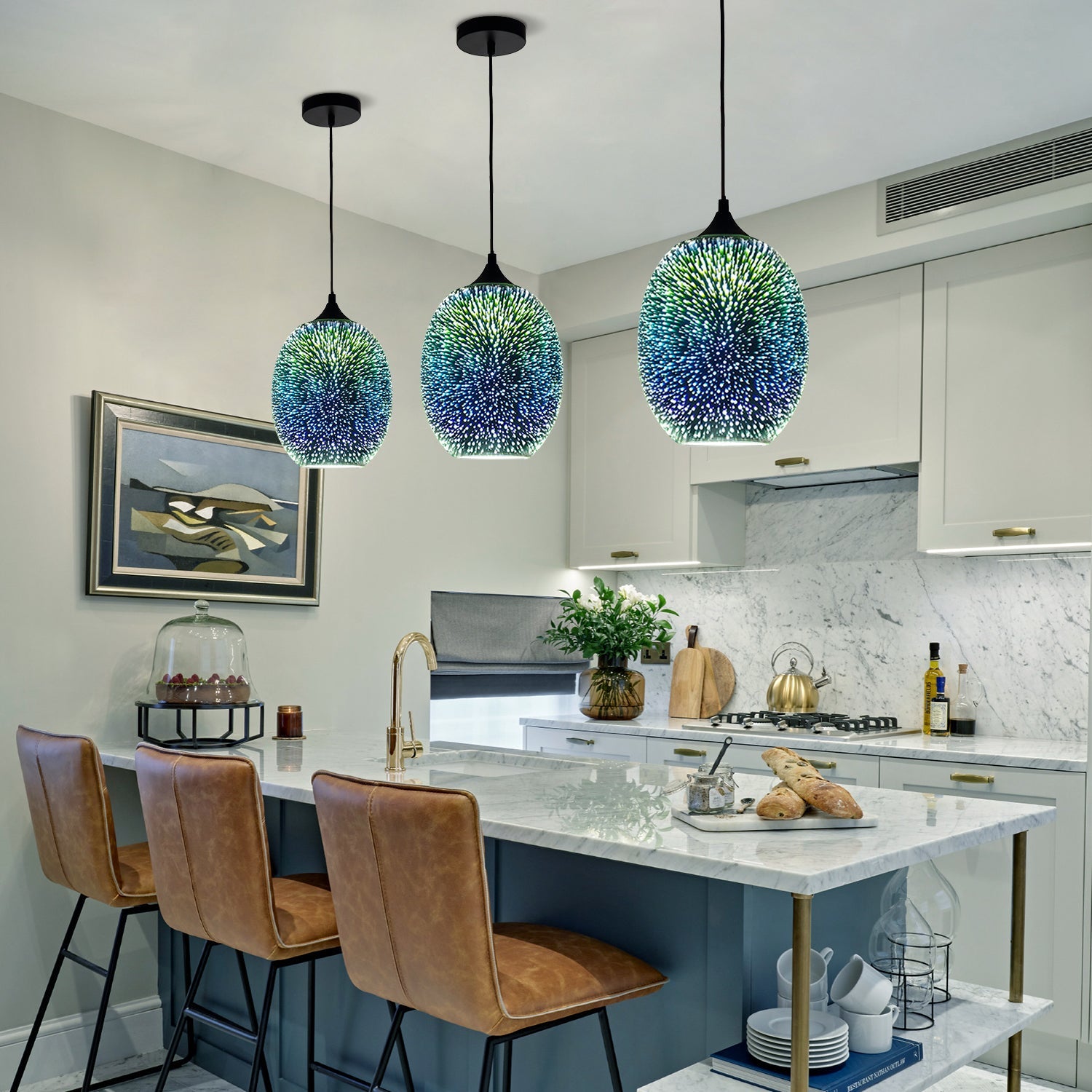 Spherical Hanging Pendant with Iridescent Multi-Hue Glass Shade for Dining Room Kitchen Island Bar Counter Breakfast Nook Entryway Hallway | Thomler