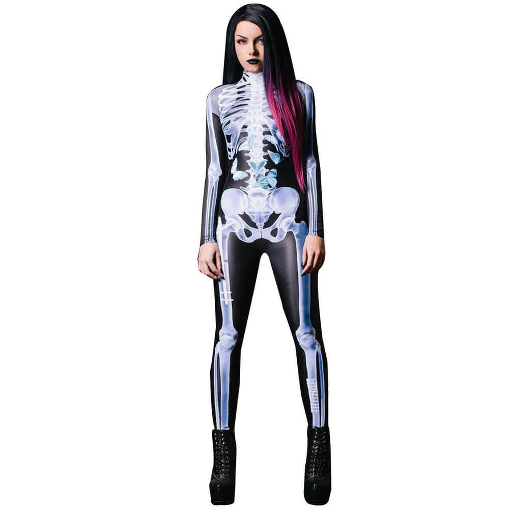 Full-Body Skeleton Costume with 3D Print – Form-Fitting Jumpsuit for Halloween Party & Cosplay | Thomler
