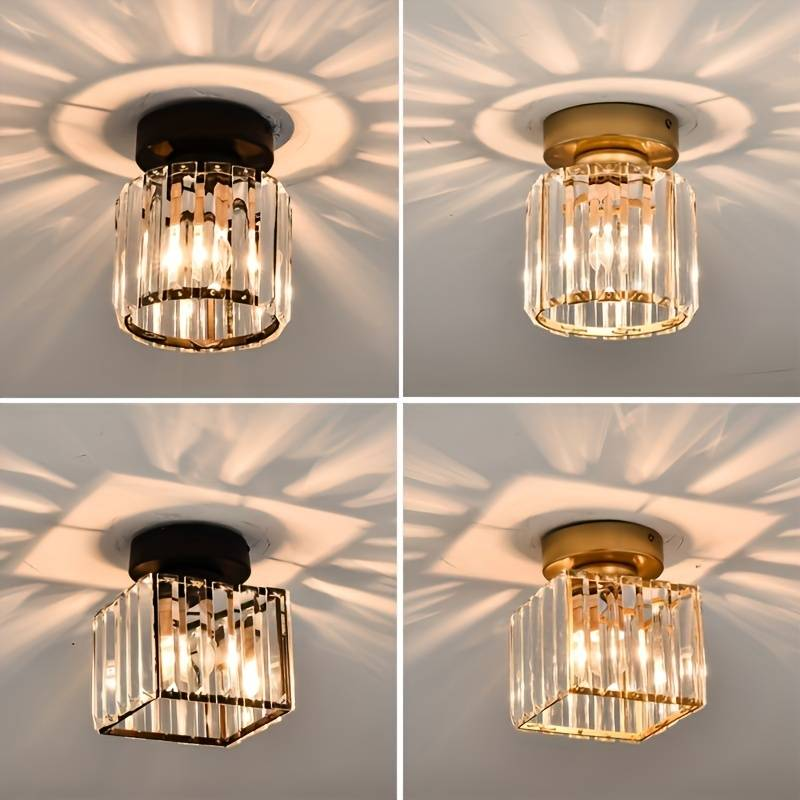 Ceiling Light Crystal Brass E27 Compact Hallway Bedroom Living Room Flush Mount Lighting Fixture | Thomler