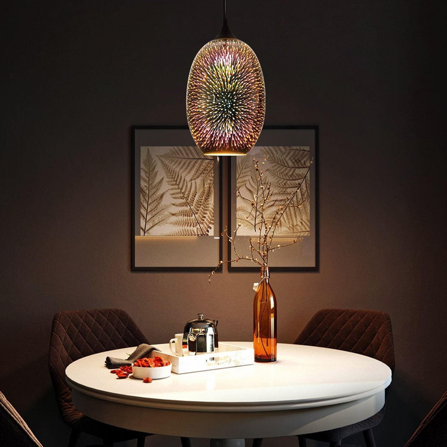 Spherical Hanging Pendant with Iridescent Multi-Hue Glass Shade for Dining Room Kitchen Island Bar Counter Breakfast Nook Entryway Hallway | Thomler
