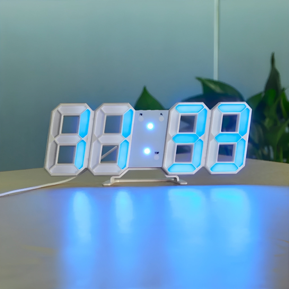 Wall Clock Plastic 22.5 cm 3D LED Digital Bedroom Office Display Alarm Timer Freestanding Modern Decor | Thomler