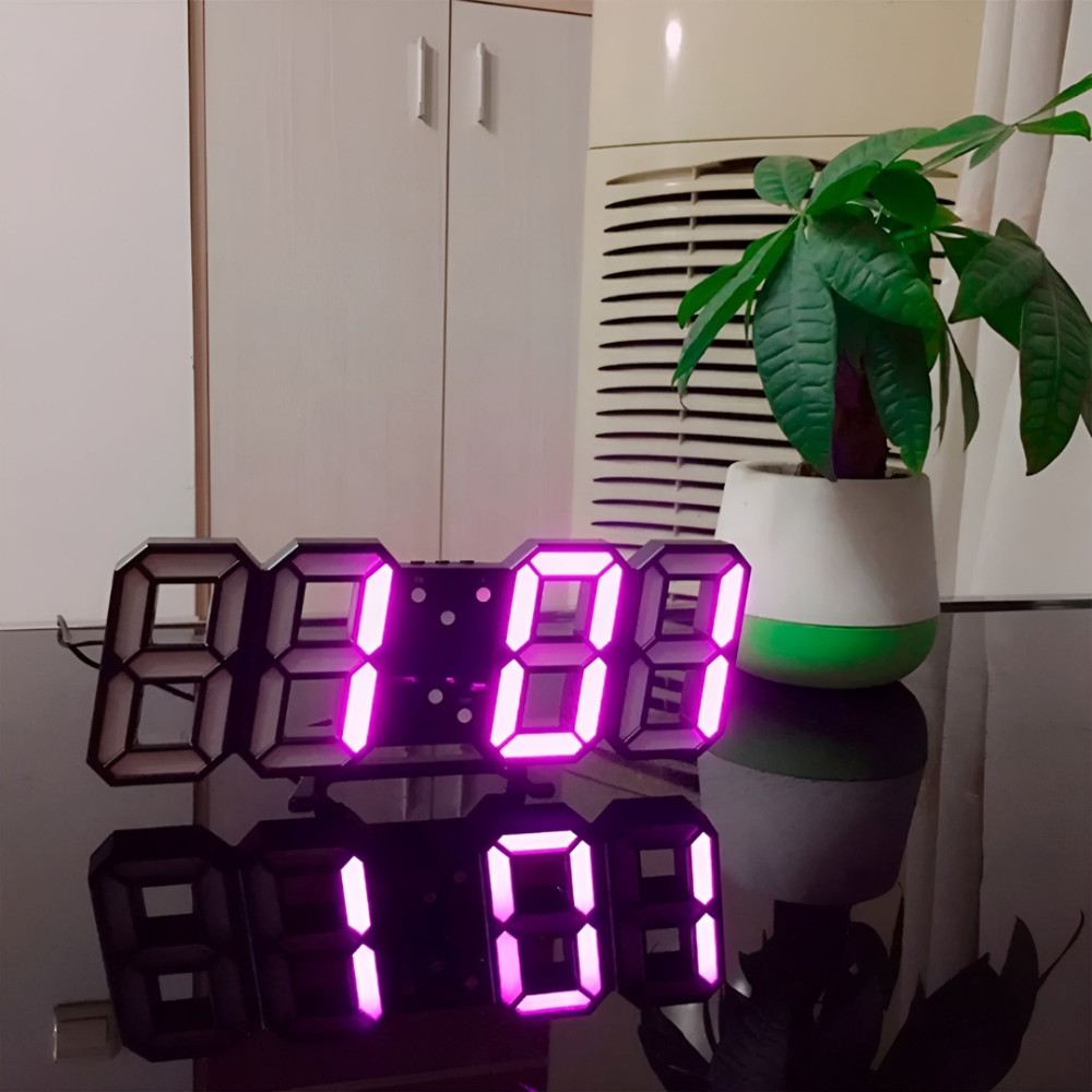 Wall Clock Plastic 22.5 cm 3D LED Digital Bedroom Office Display Alarm Timer Freestanding Modern Decor | Thomler