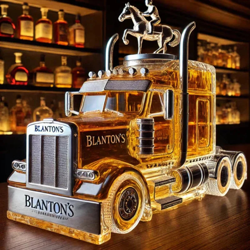 Semi-Truck Glass Whiskey Decanter for Home Bar & Man Cave | Liquor Bottle Shaped Like 18-Wheeler | Gift for Truckers, Drivers & Bourbon | Thomler