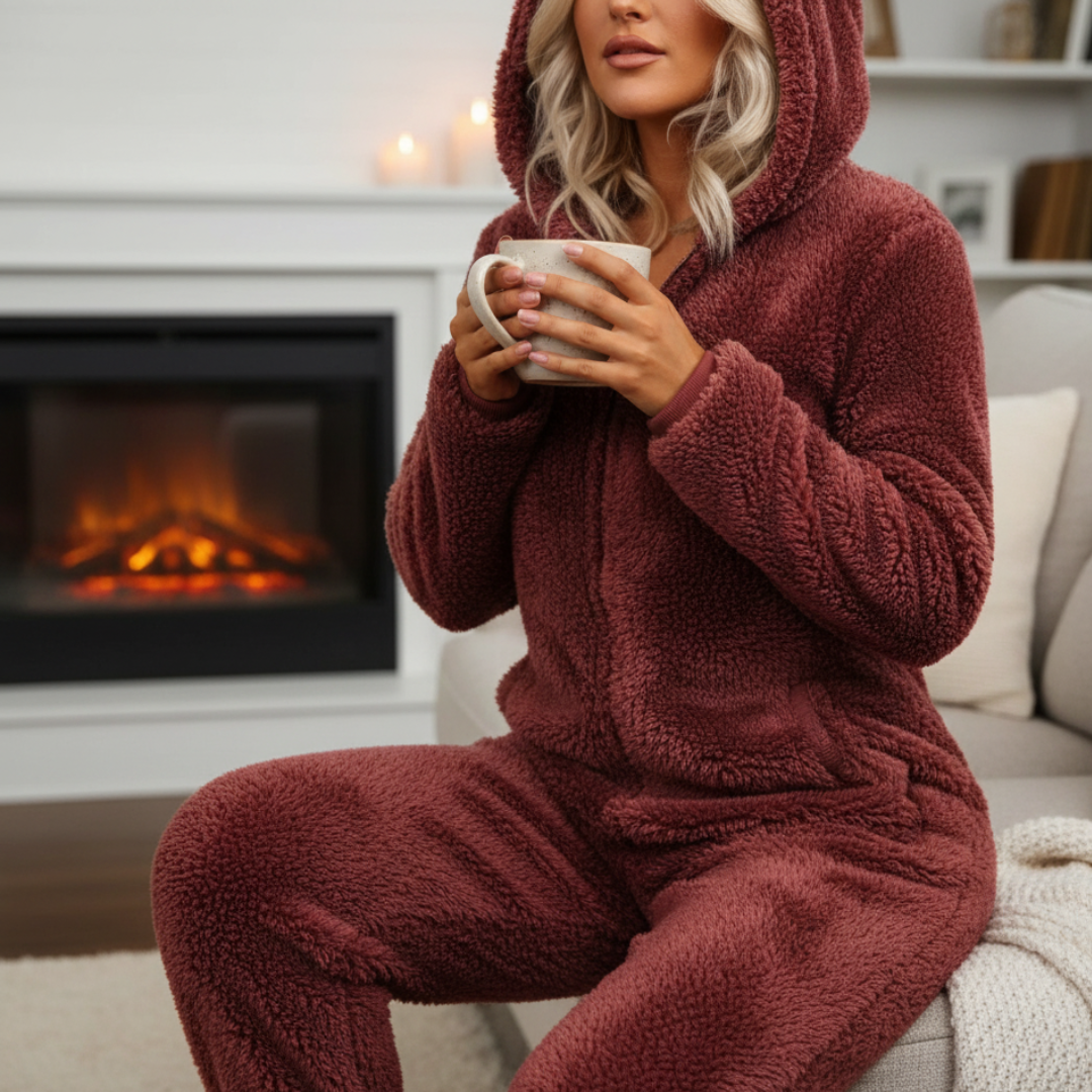 Women's Full-Zip Fleece Onesie Pajama – Plush Loungewear Jumpsuit for Winter Nights, Relaxed Fit Sleepwear for Cold Weather, Cozy Homewear | Thomler