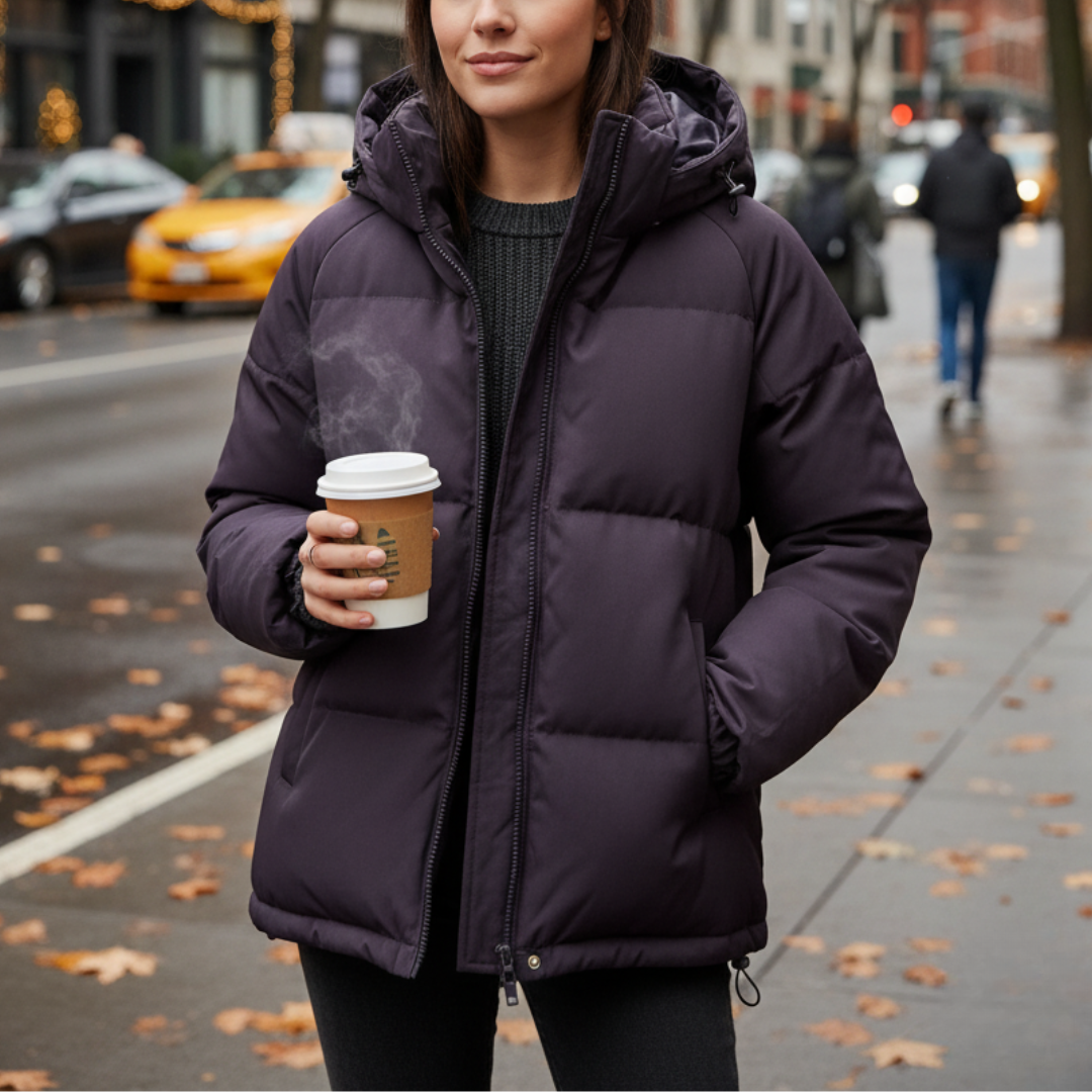 Hooded Puffer Jacket for Women – Water-Resistant Quilted Winter Coat with Side Pockets for Everyday Wear, Travel & Outdoor Activities | Thomler
