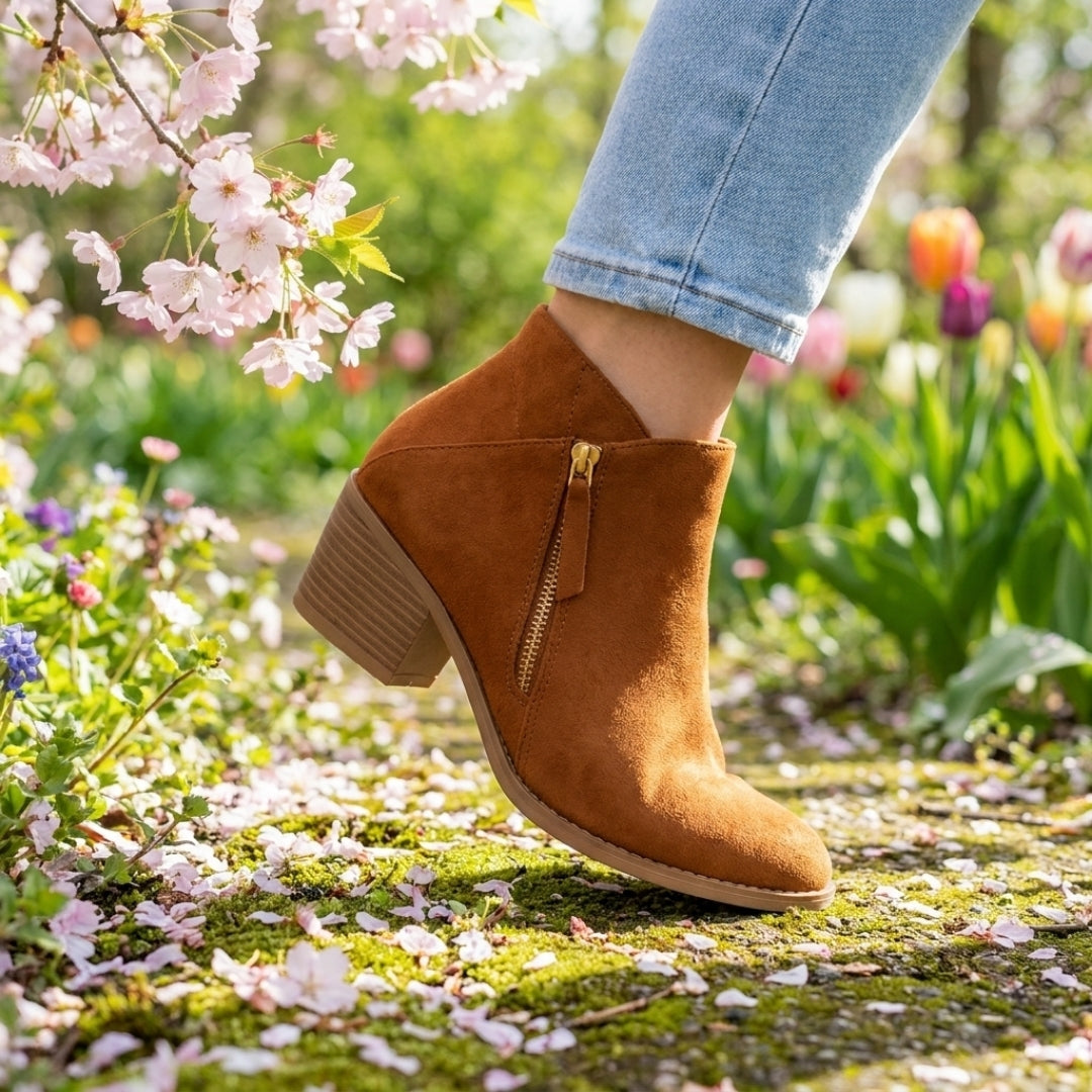 Women's Pointed-Toe Ankle Boots with Block Heel – Side Zip Bootie for Work, Casual & Evening Wear | Thomler