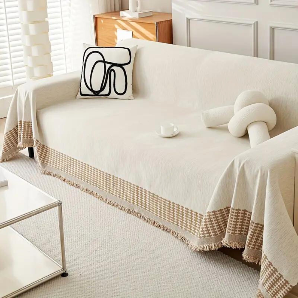 Woven Throw Blanket with Tassels for Sofa and Couch – Soft Cotton Chenille Cover for Living Room and Bedroom | Thomler