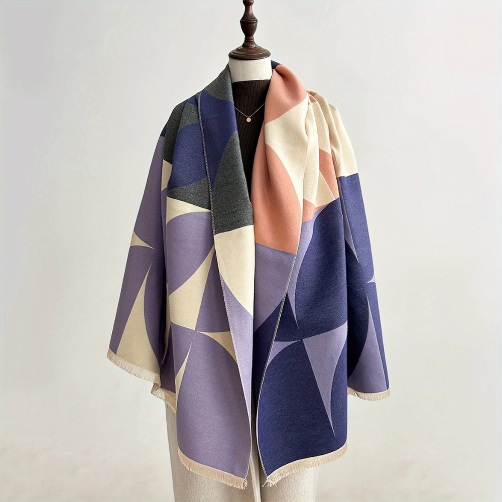Reversible Geometric Poncho Scarf for Women – Soft Microfiber Winter Wrap, Two-Tone Color Block Design, Machine Washable | Thomler