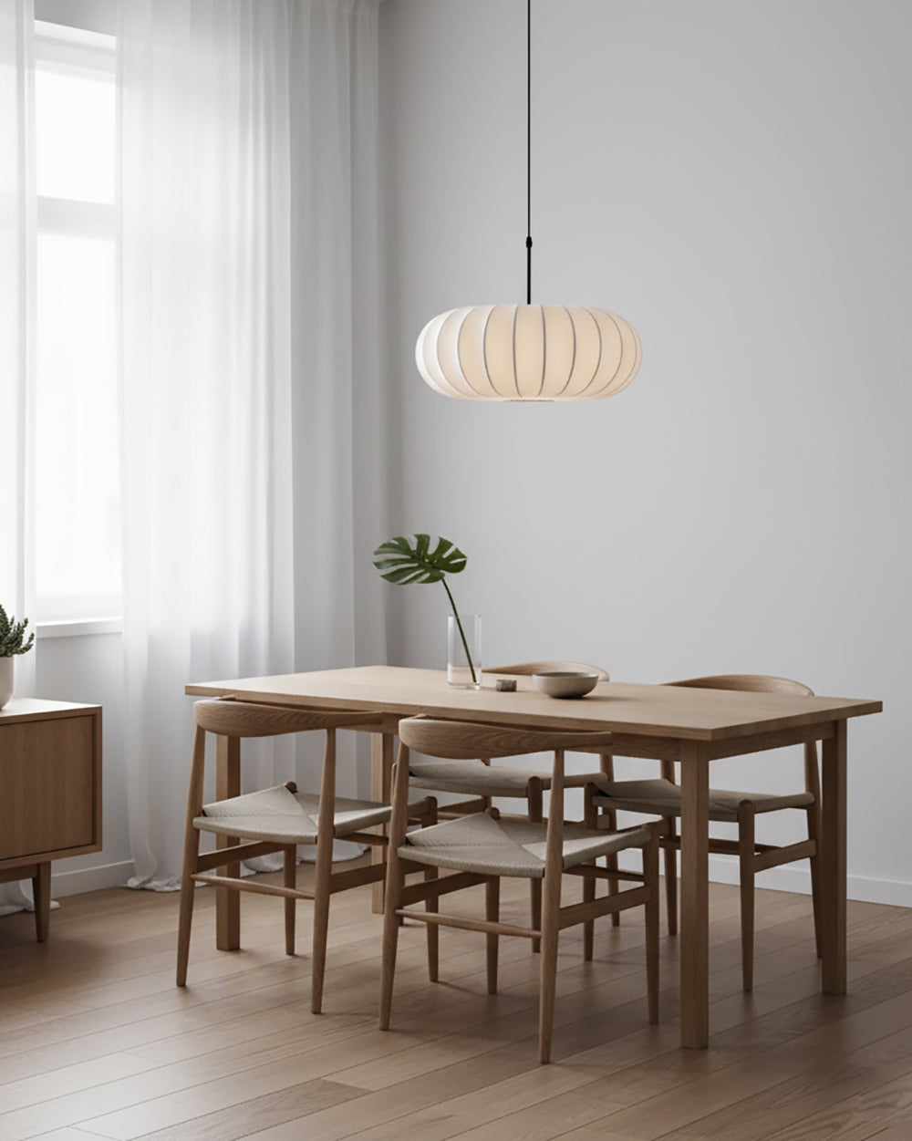 Pendant Lamp Fabric Shade 11.8 in White Rustic Living Room Dining Ceiling Light | Thomler