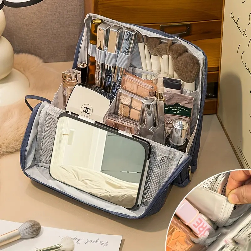 Travel Cosmetics Organizer Bag with Compartments Waterproof Nylon Padded Case for Brushes Palettes Skincare Women's Portable Storage Pouch | Thomler
