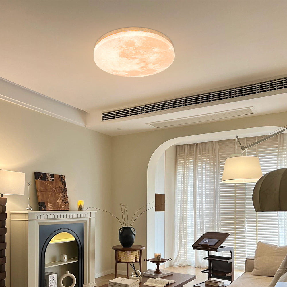 Ceiling Light Wood Acrylic 48.0 cm Moon Design Bedroom Living Room Flush Mount LED Ambient Lighting | Thomler