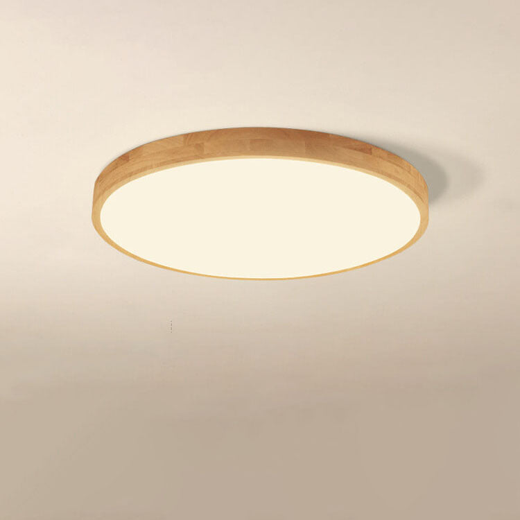 Slim Profile Round Wood Ceiling Light Fixture with Integrated LED – Modern Flush Mount in Natural Beige Finish for Bedroom, Living Room & | Thomler
