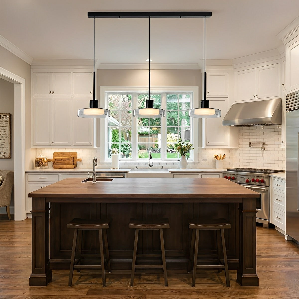Pendant Light Glass 80.0 cm Black Kitchen Island Dimmable Dining Room Hanging Ceiling Lamp | Thomler