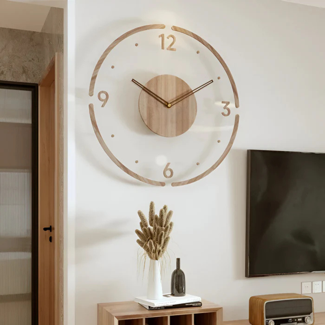 Whisper-Quiet Wall Clock with Wood & Acrylic Face – 12 in Silent Sweep Movement for Living Room, Bedroom & Office | Thomler