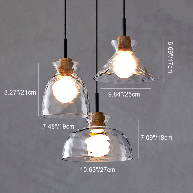 Pendant Light Glass Wood E26 27.0 cm Transparent Dining Room Kitchen Island Hanging Ceiling Lamp | Thomler