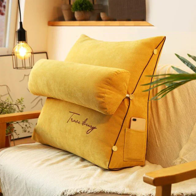 Angled Lumbar Rest Cushion for Bed & Couch – Spine-Friendly Reading Support with Side Pocket | Thomler