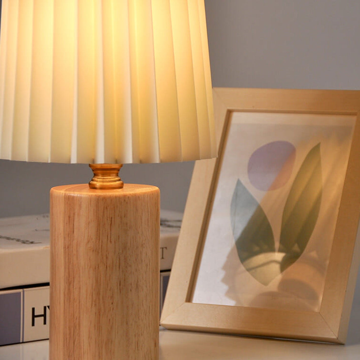 Table Lamp Wood Fabric Shade 12.2 in Modern Bedside Living Room Study Lighting | Thomler