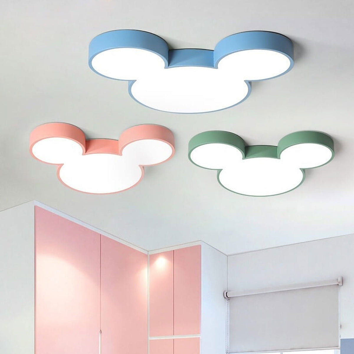 Cartoon Character LED Flush Mount Ceiling Light for Kids Room – Slim Low-Profile Design in Blue, Green, Pink & White with Integrated LED | Thomler