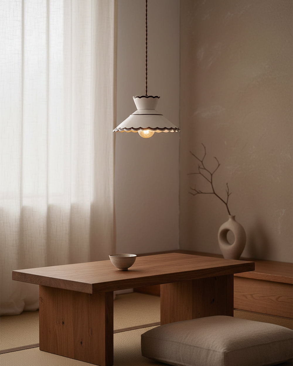 Pendant Light Ceramic 9.6 in Cream Vintage Dining Room Kitchen Island Hanging Ceiling Lamp | Thomler