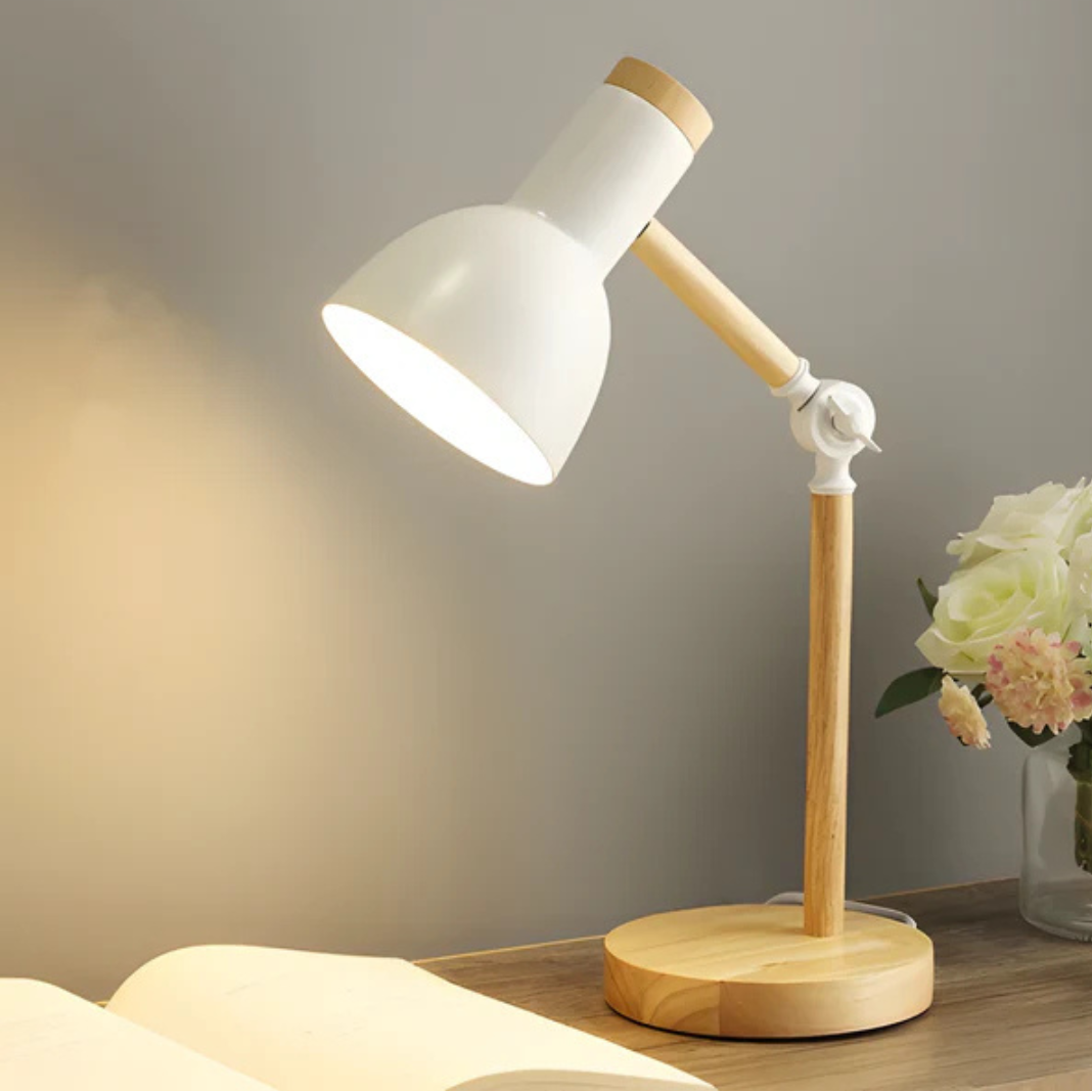 Pivoting LED Desk Lamp with Wood Base & Metal Shade – Directional Task Lighting for Home Office | Thomler