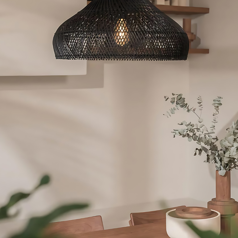 Pendant Light Rattan Woven 23.6 in Natural Dining Room Kitchen Island Hanging Ceiling Lamp Boho Farmhouse Lighting | Thomler