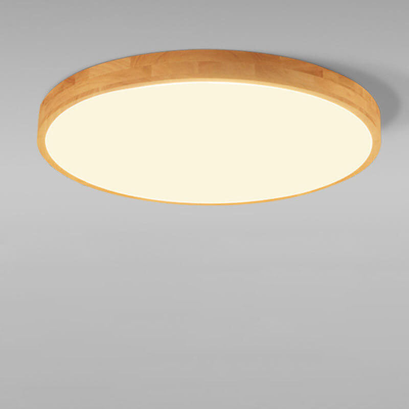 Slim Profile Round Wood Ceiling Light Fixture with Integrated LED – Modern Flush Mount in Natural Beige Finish for Bedroom, Living Room & | Thomler