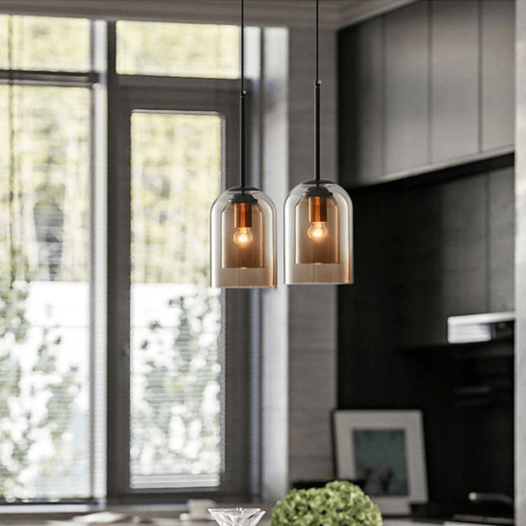 Glass Pendant Light Fixture Gray or Amber for Bedroom Dining Room Kitchen Island Modern Ceiling Lighting | Thomler