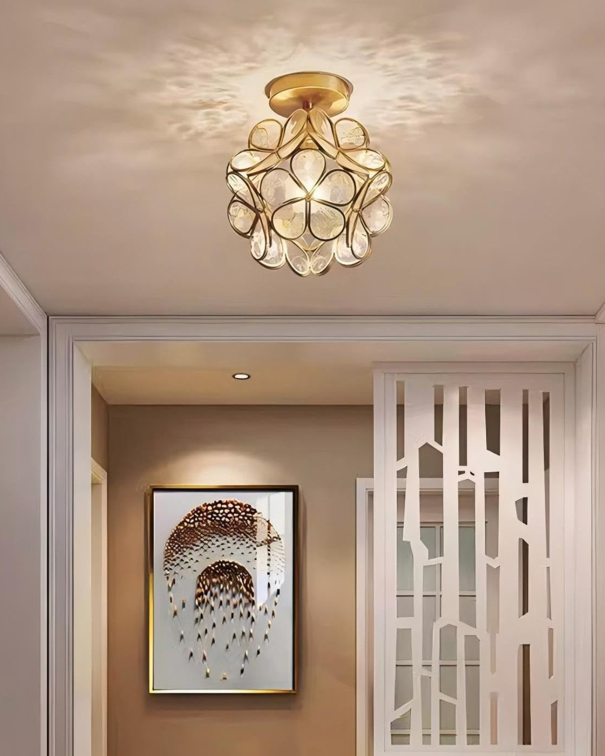 Ceiling Lamp Acrylic 20.0 cm (7.9") Gold Hallway Bedroom LED Floral Flush Mount Light Fixture | Thomler