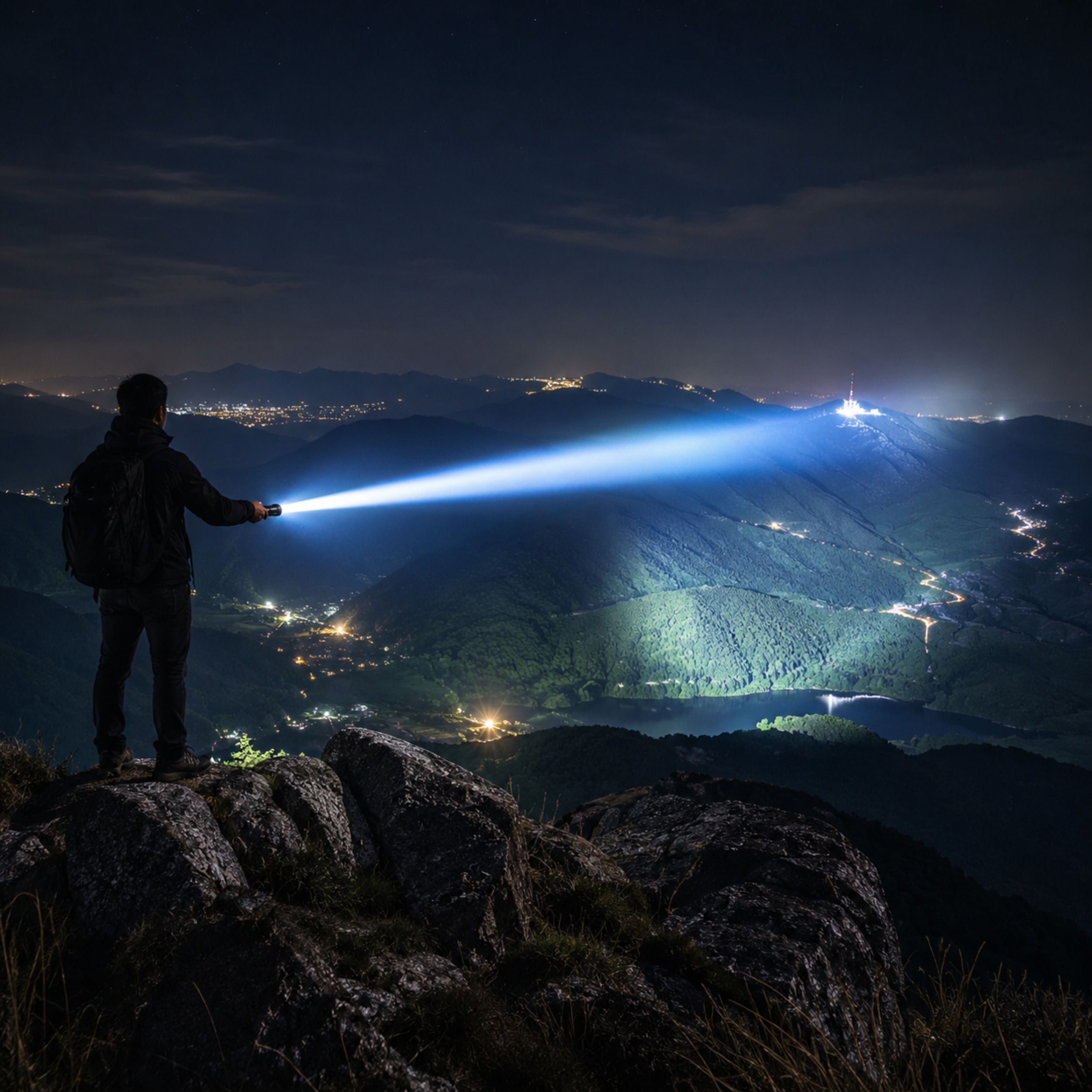 Heavy-Duty LED Flashlight with Power Bank Function, 5-Mode Zoomable Beam, Rechargeable 5000mAh Battery, Waterproof Aluminum Body for Camping | Thomler