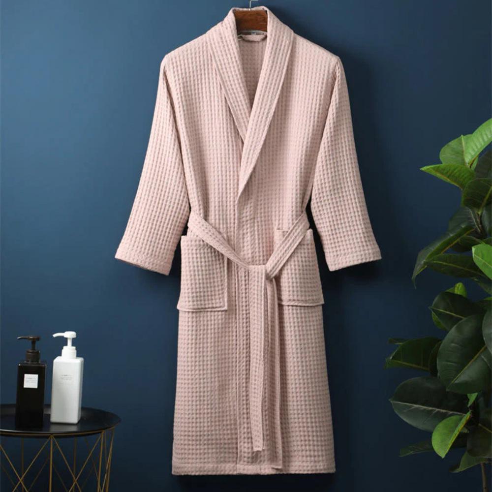 Cotton Waffle Robe V-Neck Lightweight Spa Bathrobe for Women & Men with Pockets Absorbent Loungewear for Bedroom Bathroom Shower | Thomler