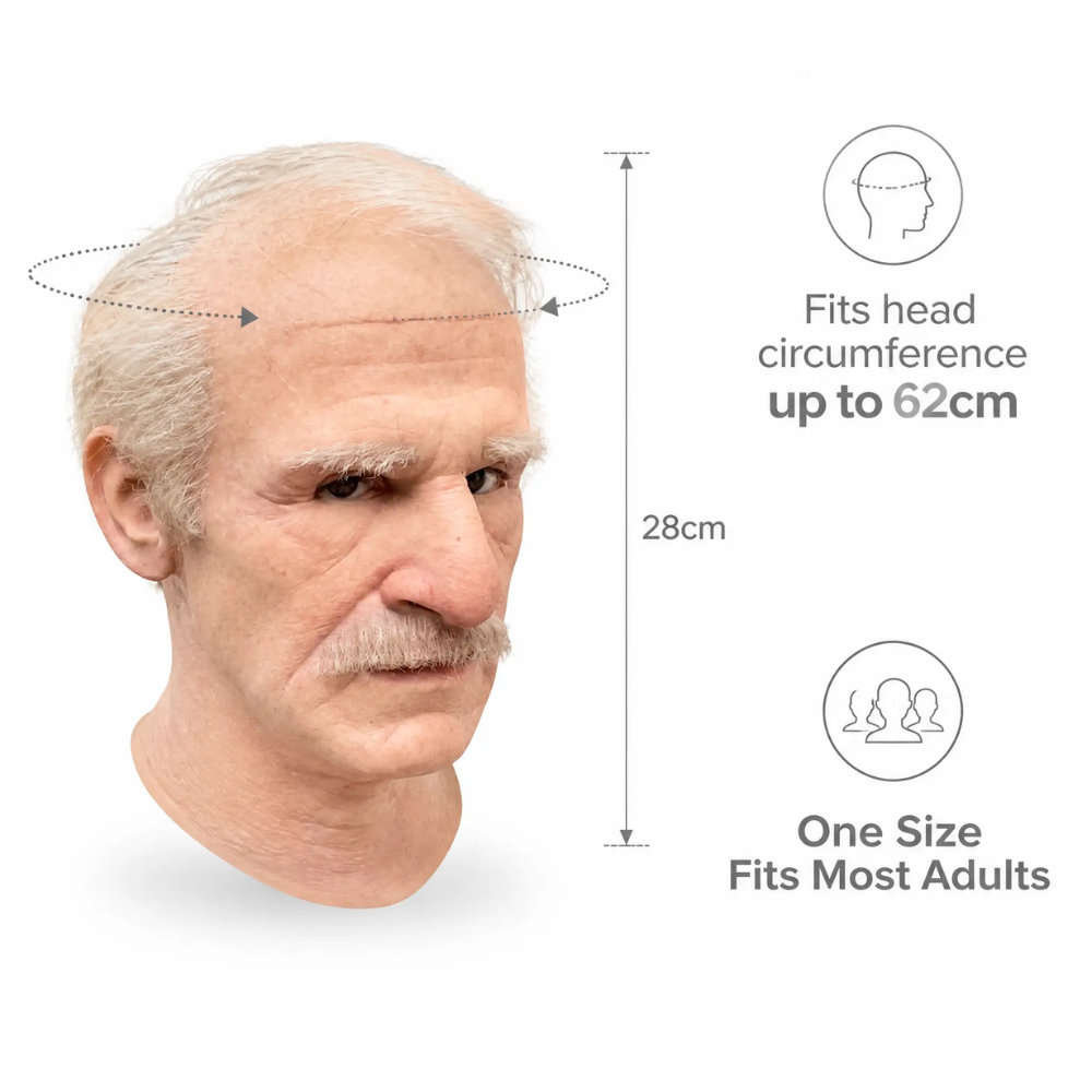 Elderly Character Latex Full-Head Costume Mask with Movable Jaw for Halloween, Theater, and Cosplay | Thomler