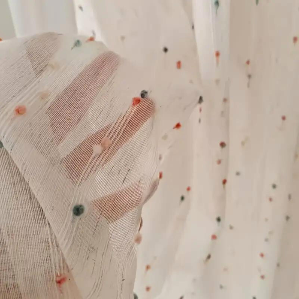 Sheer Voile Window Panel with Embroidered Rainbow Arcs – Playful Light-Filtering Drape for Kids Room, Nursery, Living Space & Balcony | Thomler