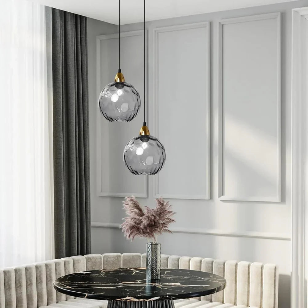Pendant Light Ripple Glass 7.9 in Sphere Adjustable Dining Room Kitchen Hanging Ceiling Lamp Modern Nordic Minimalist Fixture | Thomler