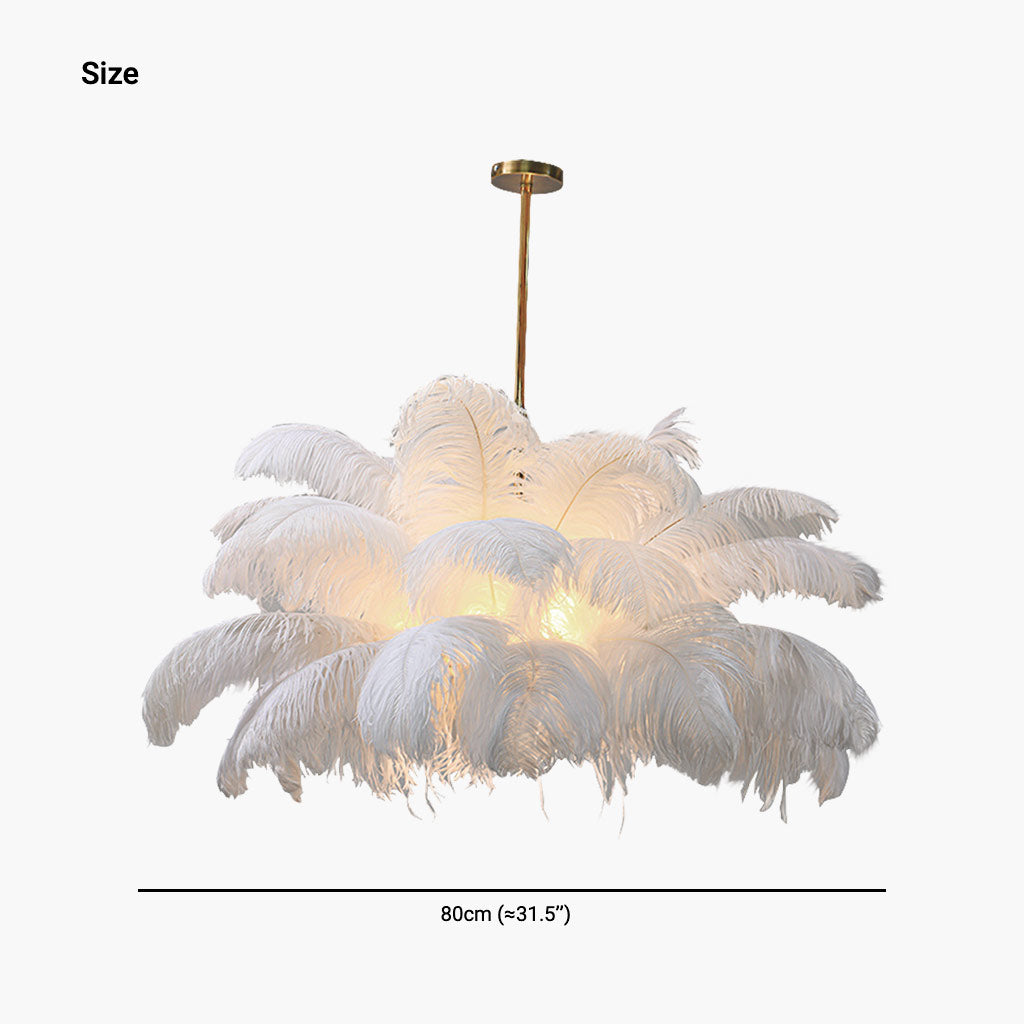 Pendant Light Ostrich Feather 80.0 cm White Living Room Bedroom Ceiling Hanging Lamp LED Ambient Lighting | Thomler