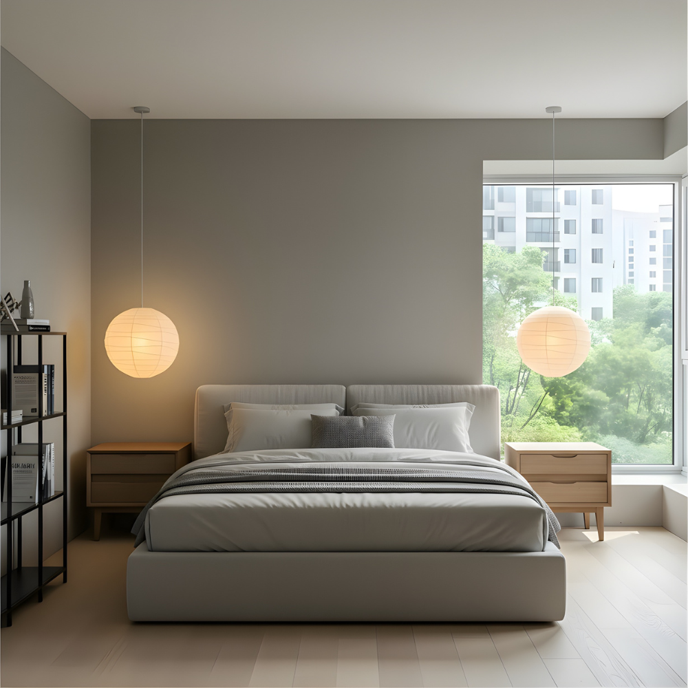 Pendant Light Rice Paper 55.0 cm White Bedroom Living Room Japandi Scandinavian Hanging Ceiling Light | Thomler