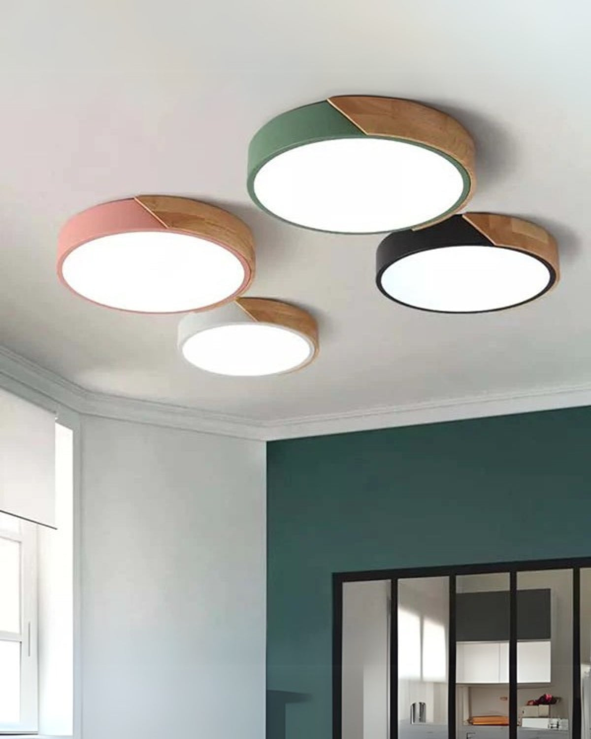 Moderne ronde plafondlamp met houtaccent en LED verlichting – minimalistische designlamp in 23 30 40 50 en 60 cm | Sansoti