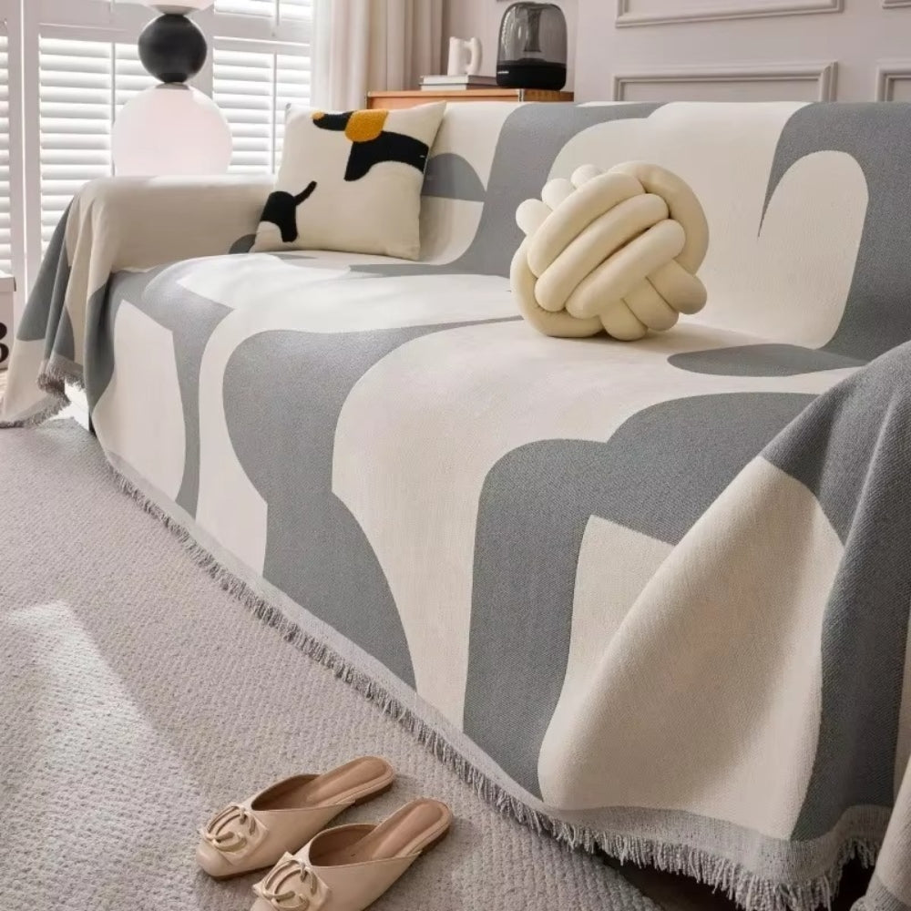 Reversible Chenille Sofa Throw Blanket with Tassels, Soft Jacquard Boho Couch Protector for Living Room, Bedroom, Patio, Machine Washable | Thomler