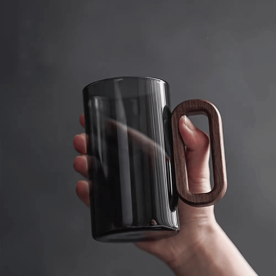 Glass Coffee Mug with Wooden Handle – Scandinavian Style Tea Cup for Home & Office | Thomler