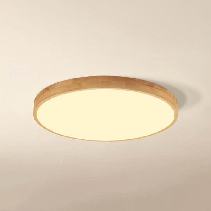 Slim Profile Round Wood Ceiling Light Fixture with Integrated LED – Modern Flush Mount in Natural Beige Finish for Bedroom, Living Room & | Thomler