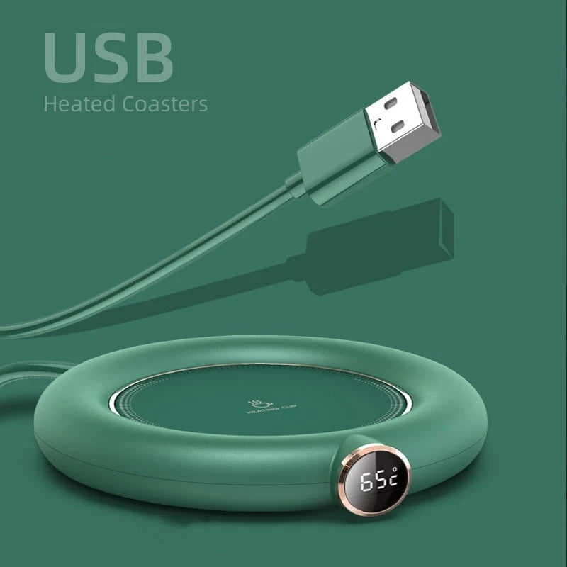 USB Beverage Heating Plate with Digital Temp Display for Coffee Tea & Milk | Thomler