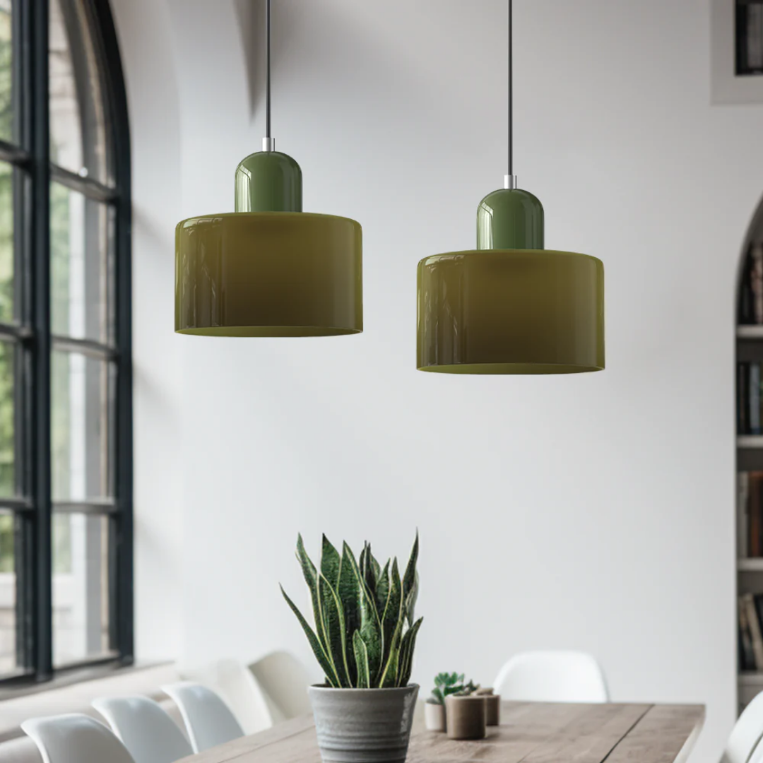Mid-Century Glass Pendant Light – Adjustable Drop Ceiling Fixture with Colorful Dome Shade for Kitchen Island, Dining Room & Reading Nook | Thomler