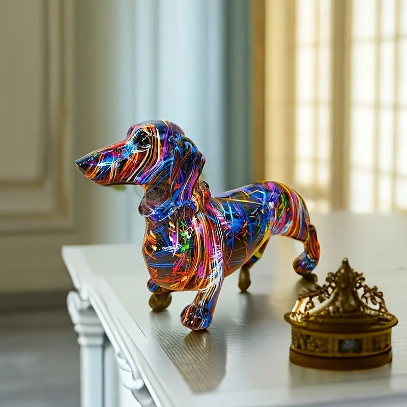 Dog Figurine Resin Multicolour Decorative Dachshund Living Room Desk Bookshelf Sculpture Modern Home Accent | Thomler